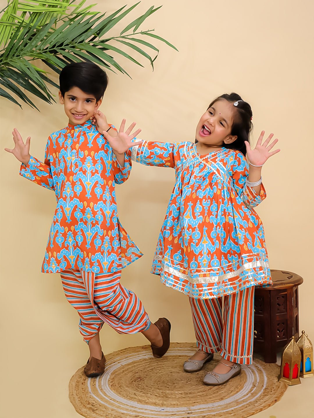 Ethnic Set - Rustic Roots Boys Dhoti Kurta and Girls Anarkali Kurta Set - Twinning Combo