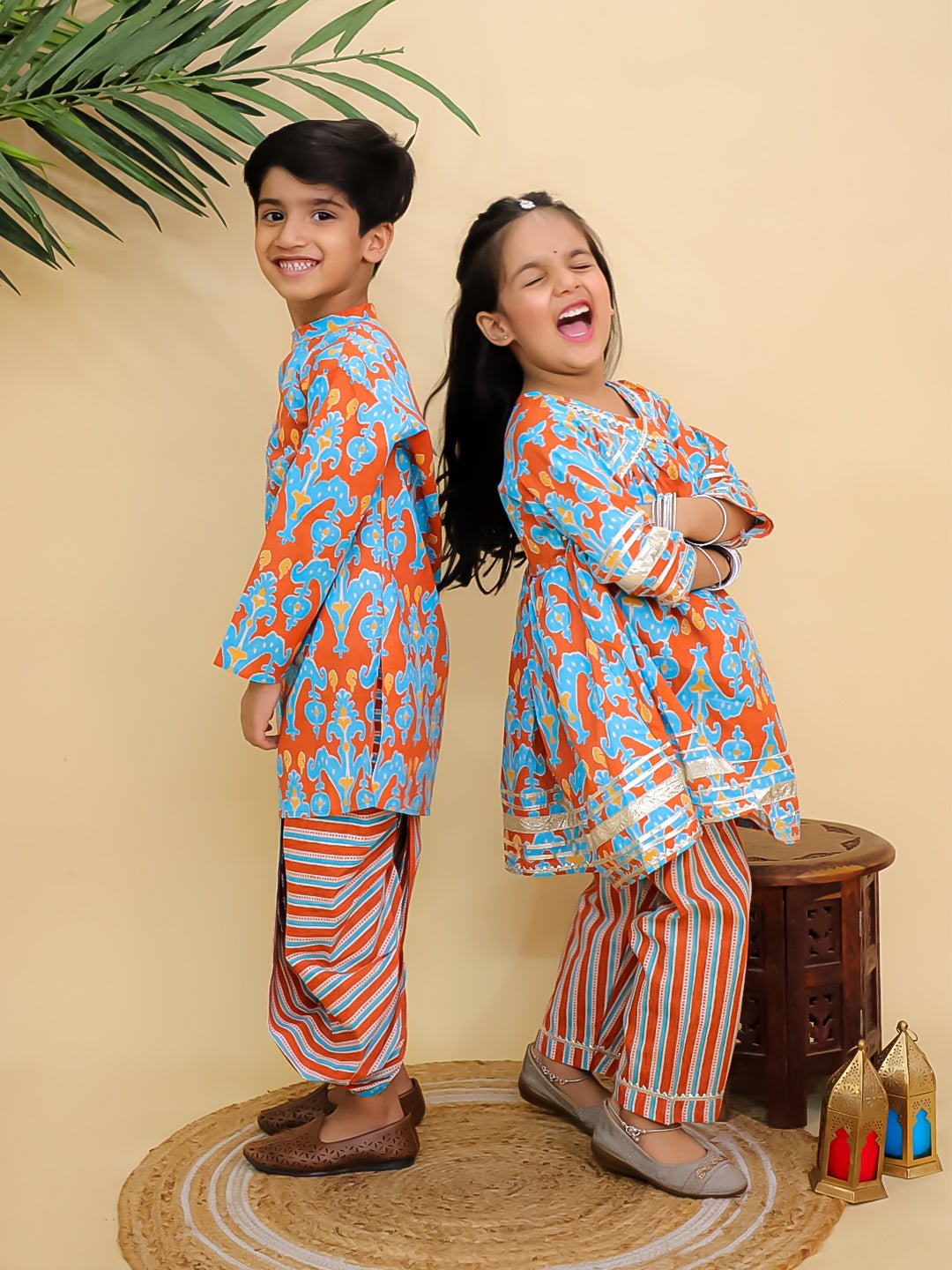 Ethnic Set - Rustic Roots Boys Dhoti Kurta and Girls Anarkali Kurta Set - Twinning Combo