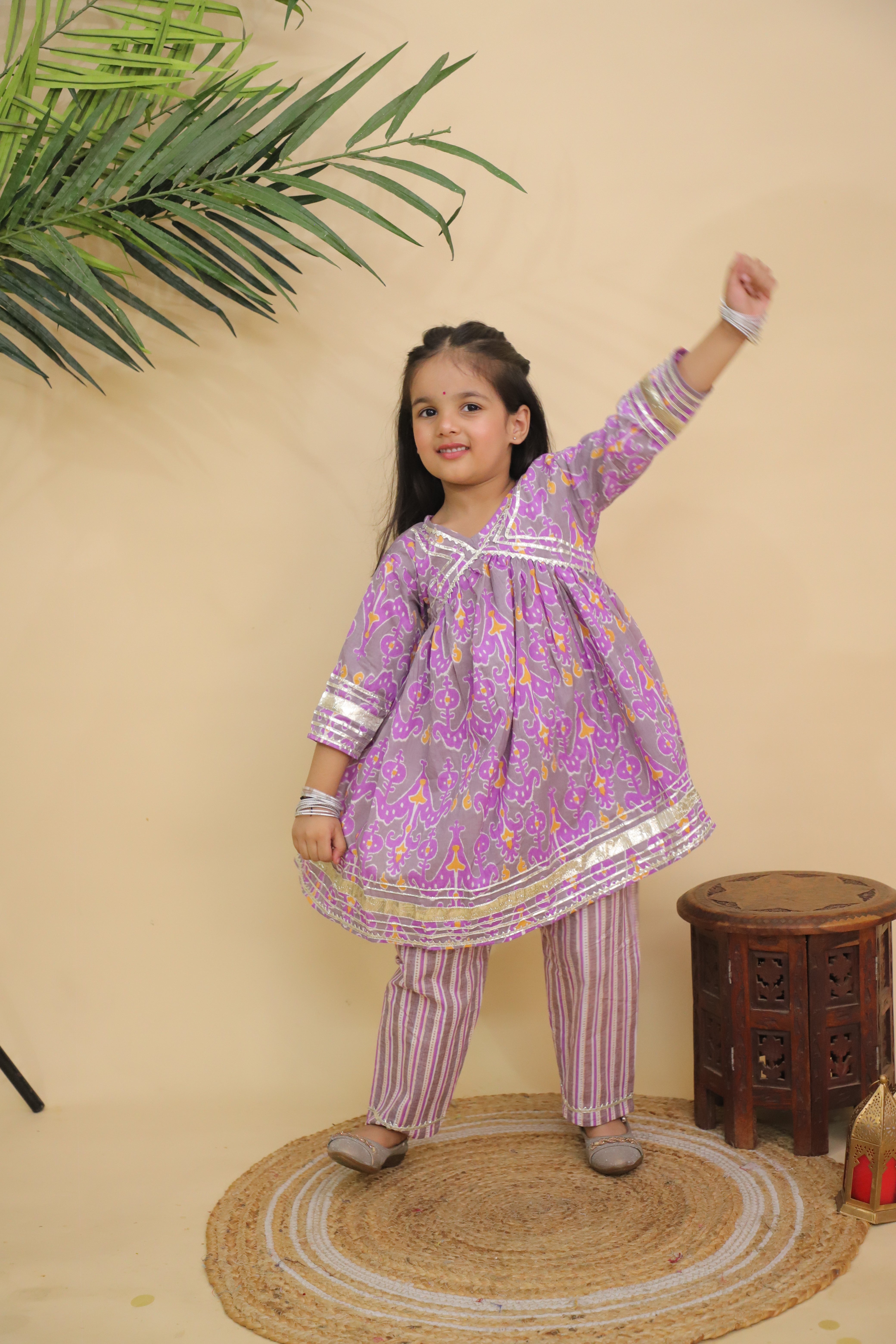 Ethnic Set - Sage Violet Boys Dhoti Kurta and Girls Anarkali Kurta Set - KES2 - SGVDGAK