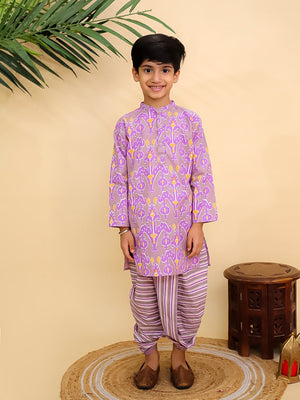 Ethnic Set - Sage Violet Boys Dhoti Kurta with Girls Anarkali Kurta Set - Twinning Combo