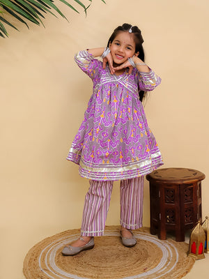 Ethnic Set - Sage Violet Boys Dhoti Kurta with Girls Anarkali Kurta Set - Twinning Combo