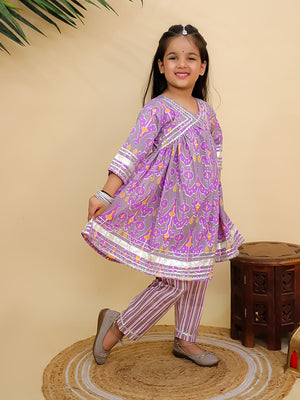 Ethnic Set - Sage Violet Boys Dhoti Kurta with Girls Anarkali Kurta Set - Twinning Combo