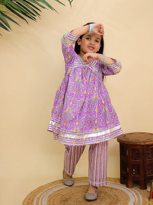 Ethnic Set - Sage Violet Boys Dhoti Kurta with Girls Anarkali Kurta Set - Twinning Combo