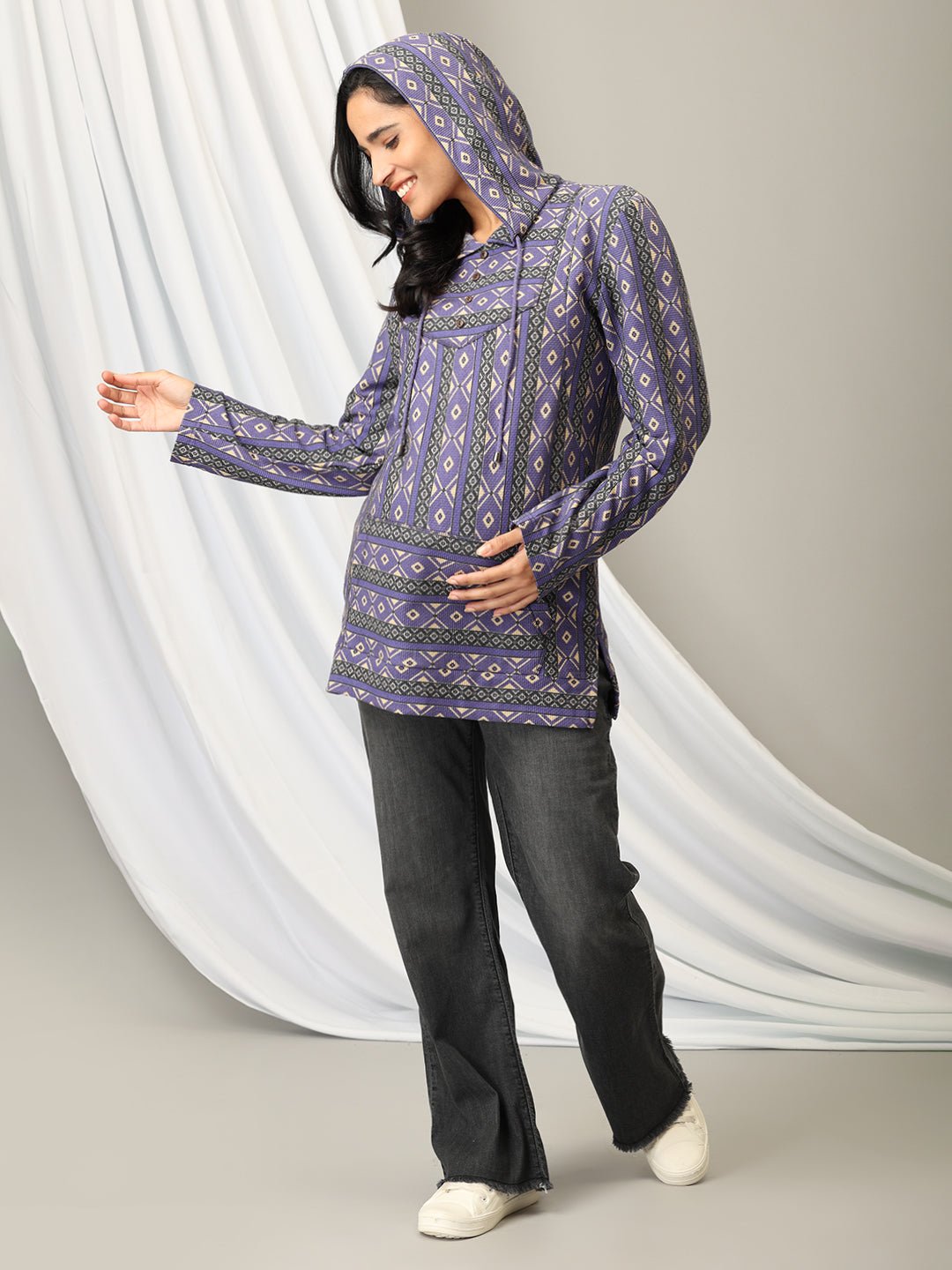 Euphoric Dazzle maternity and Nursing Hoodie Sweatshirt - MNSWT - SD - ERPD - S
