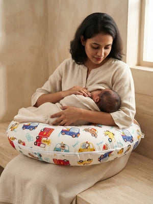 Extra Large Nursing Pillow -Jungle Traffic - White Feeding Pillow