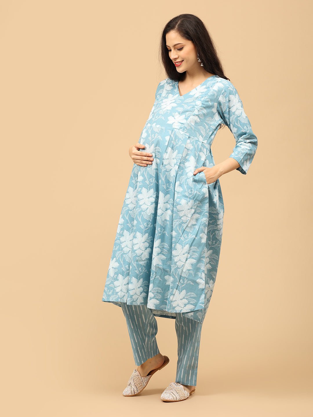 Faded Fine Maternity and Nursing Kurta Set With Dupatta - MEW - SK - FDFN - S