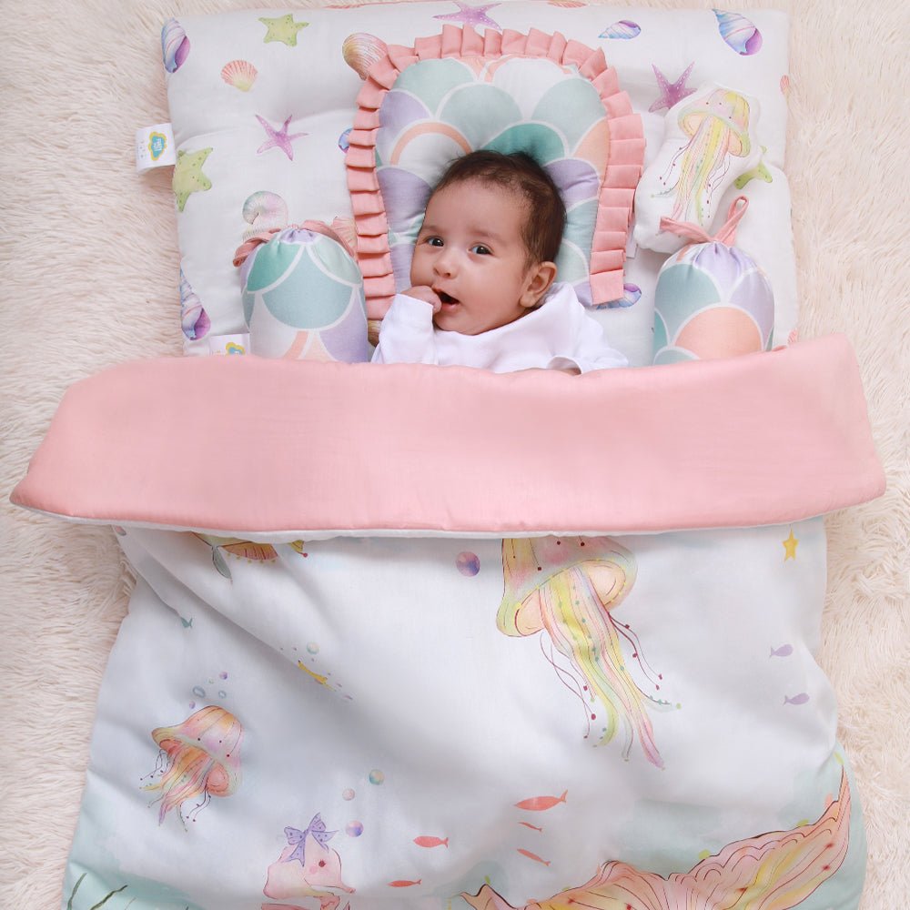Fancy Fluff 6 Pc Organic New Born Bed Set - Sea Fantas - FF - SF - BMST - 04
