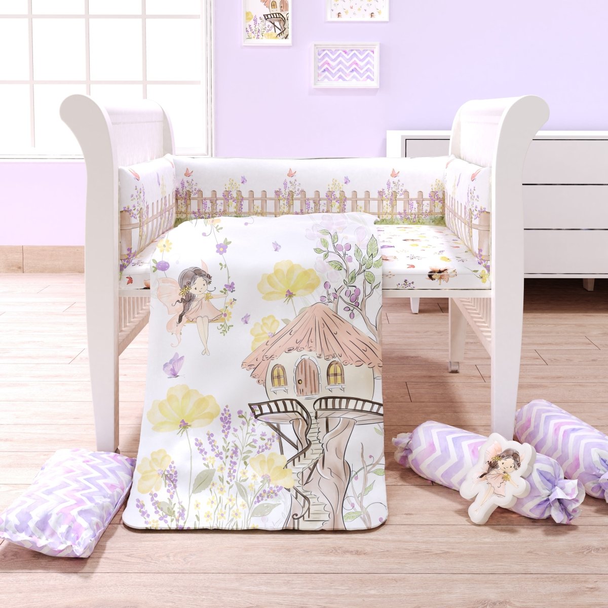Fancy Fluff 7 Pc Organic Baby Cot Bedding Set- Pixie Dust - FF-PX-FCS-04