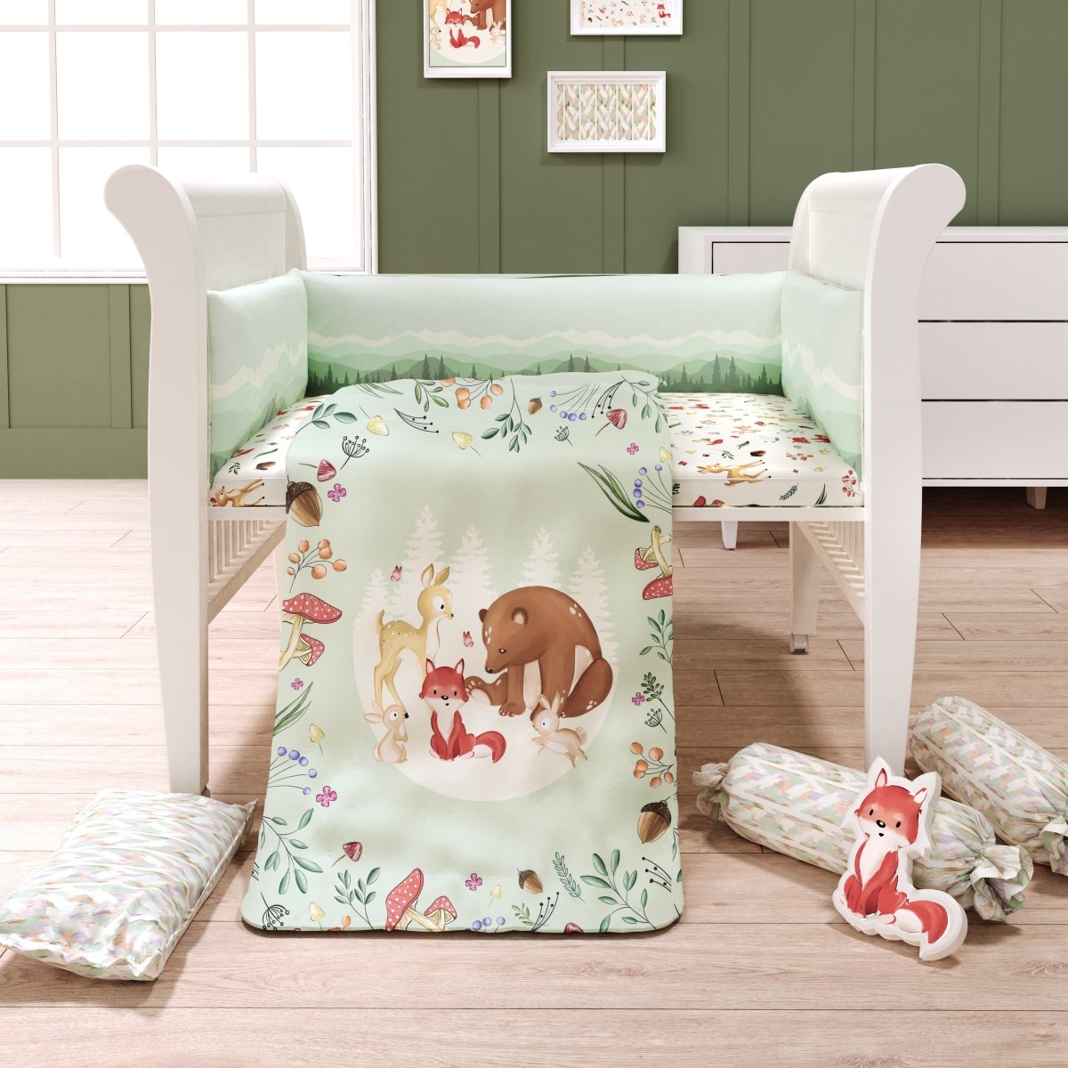 Fancy Fluff 7 Pc Organic Baby Cot Bedding Set- Woodland - FF-WD-FCS-01