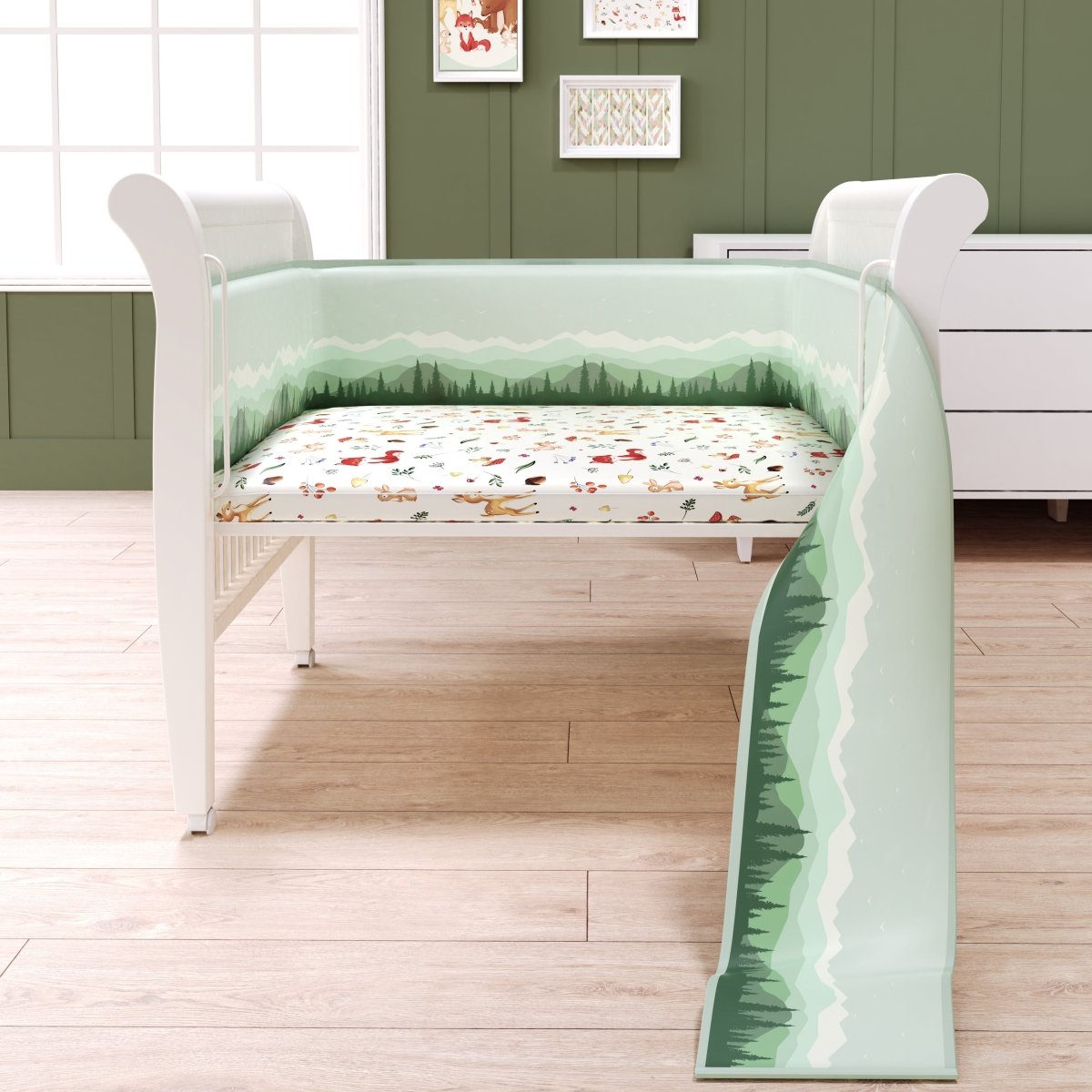 Fancy Fluff 7 Pc Organic Baby Cot Bedding Set- Woodland - FF-WD-FCS-01
