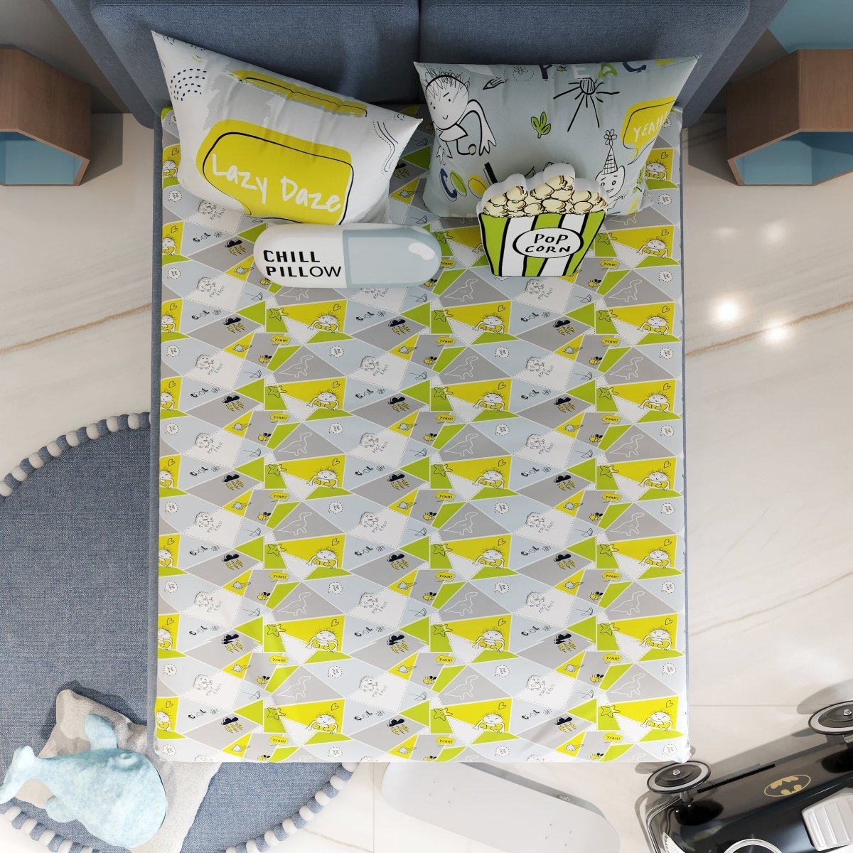 Fancy Fluff Kids Double Bedsheet Set- Doodle Land - FF-DL-DBD-01