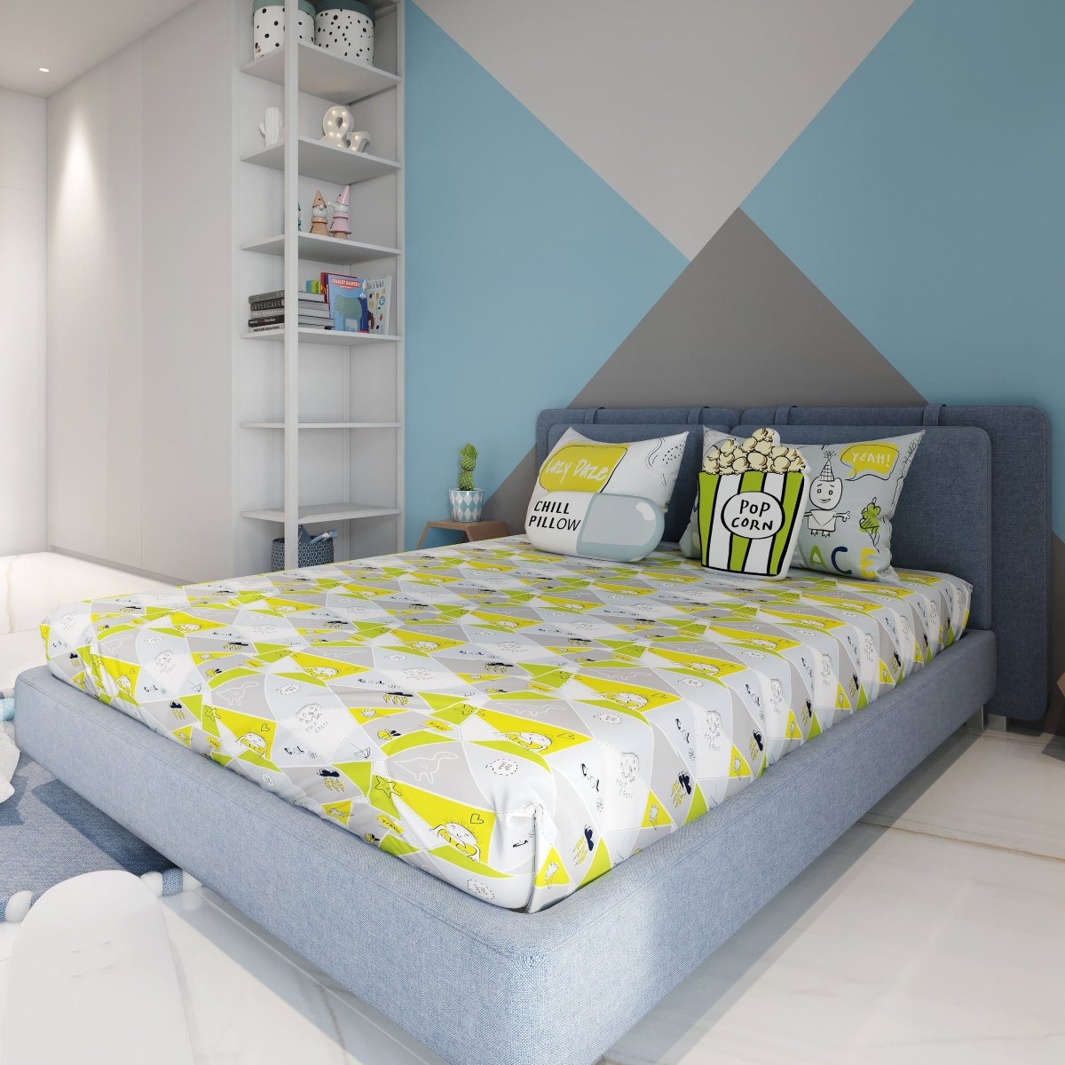 Fancy Fluff Kids Double Bedsheet Set- Doodle Land - FF-DL-DBD-01