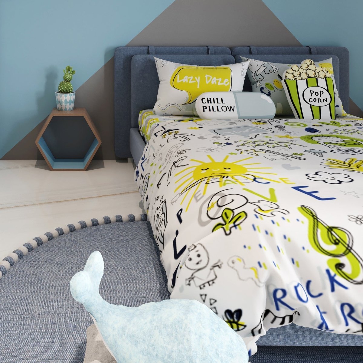 Fancy Fluff Kids Double Full Bed Set- Doodle Land - FF-DL-DBB-01