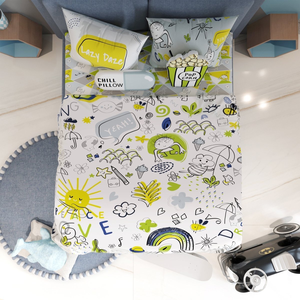 Fancy Fluff Kids Double Full Bed Set- Doodle Land - FF-DL-DBB-01