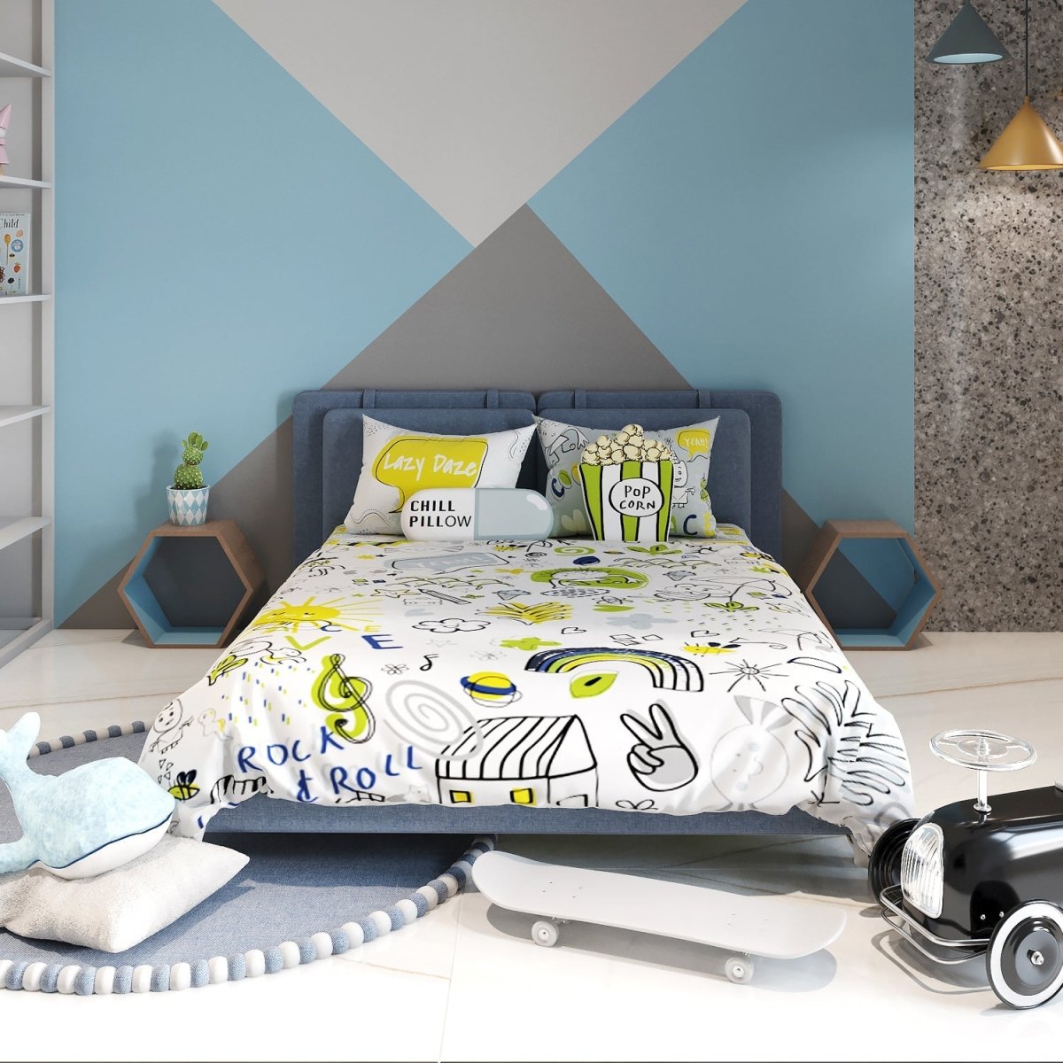 Fancy Fluff Kids Double Full Bed Set- Doodle Land - FF-DL-DBB-01