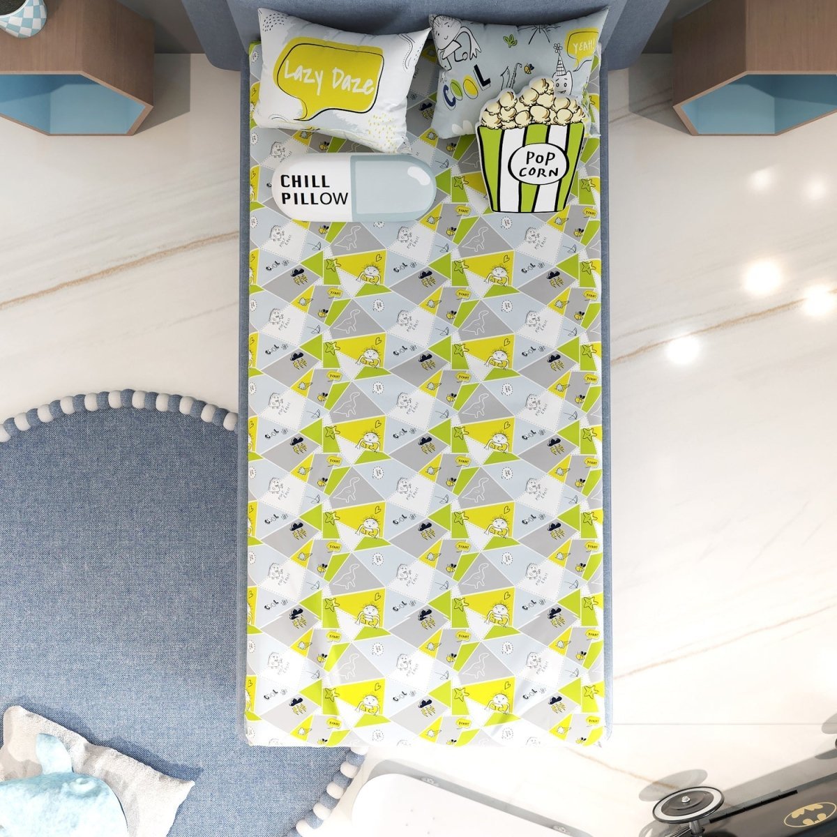 Fancy Fluff Kids Single Bedsheet Set- Doodle Land - FF-DL-SBD-01