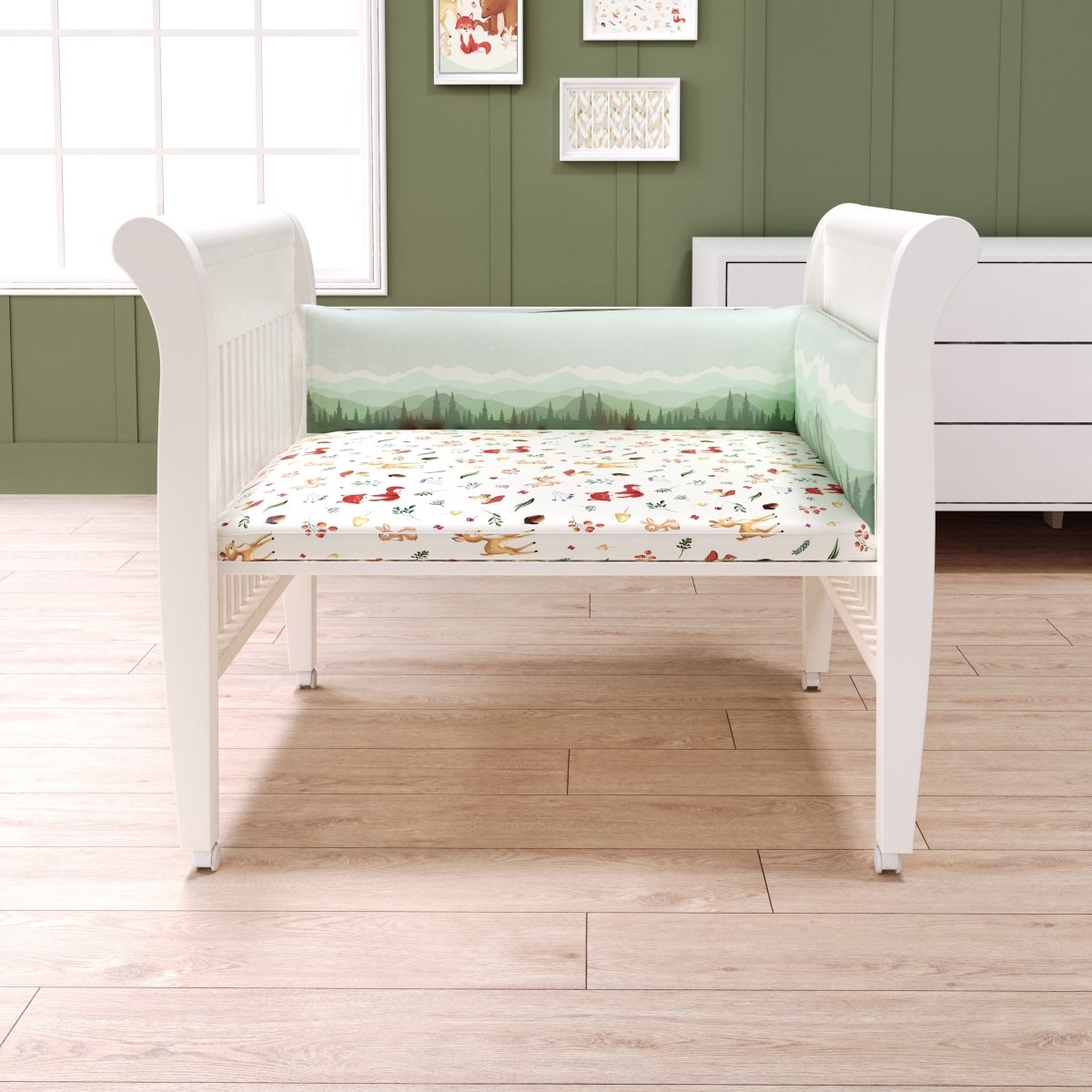 Fancy Fluff Organic Cot Half Bumper- Woodland - FF-WD-BCB-01