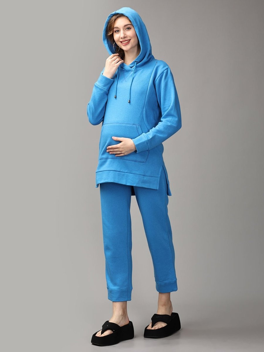 Feel Bluetiful Maternity And Nursing Hoodie Pajama Loungewear Set - MWW-SD-RBHP-M