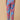 Back view of blue printed maternity pants with elastic waist for flexible fit.