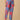 Side view of blue floral maternity pants highlighting breathable fabric and ankle-length cut.