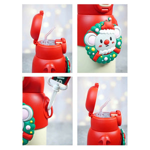 Festive Mouse Christmas themed Stainless Steel water bottle for Toddlers & Kids, 500ml - Back To School