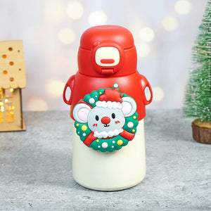 Festive Mouse Christmas themed Stainless Steel water bottle for Toddlers & Kids, 500ml - Back To School