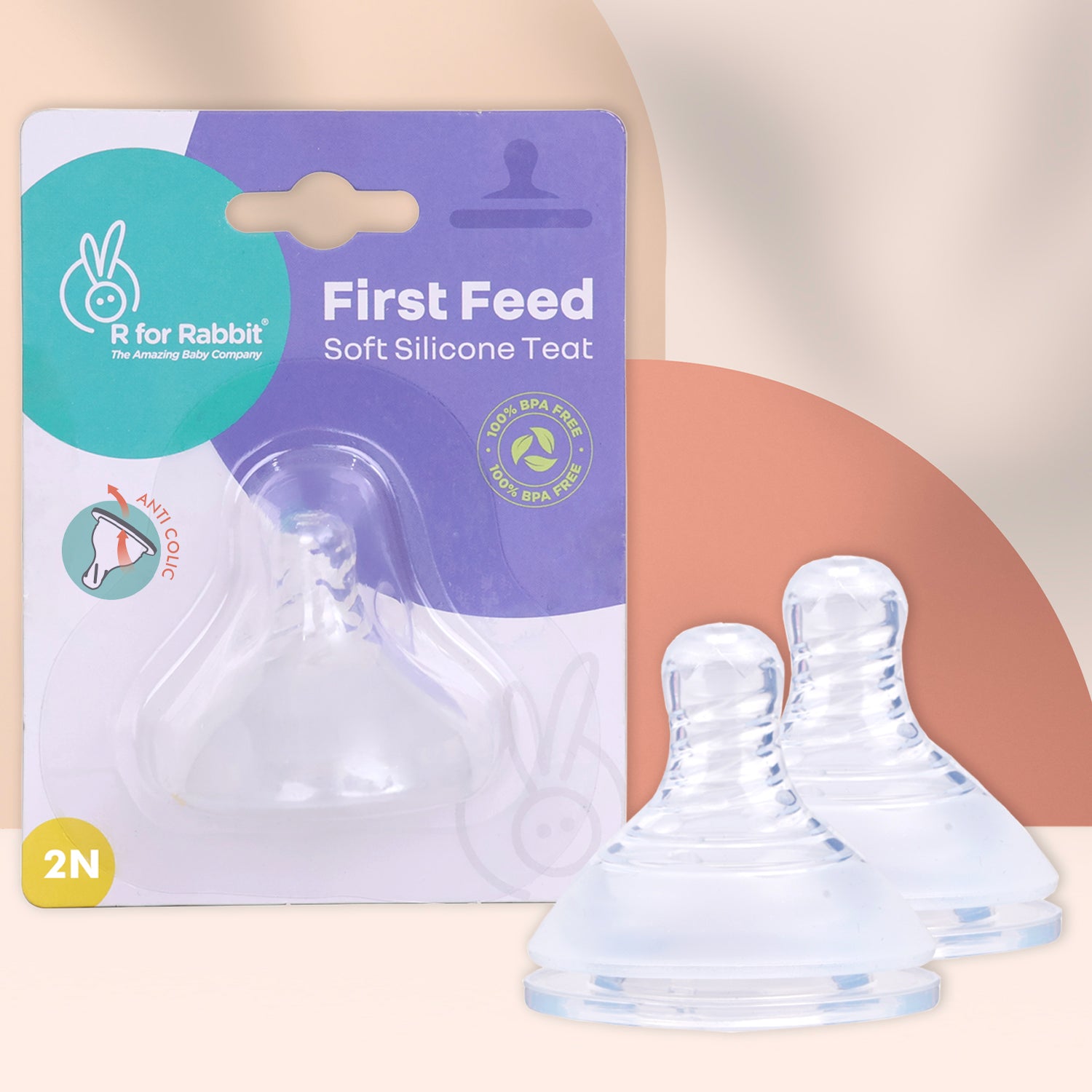 R for Rabbit First Feed Silicone Teat (Pack of 2) - M Size