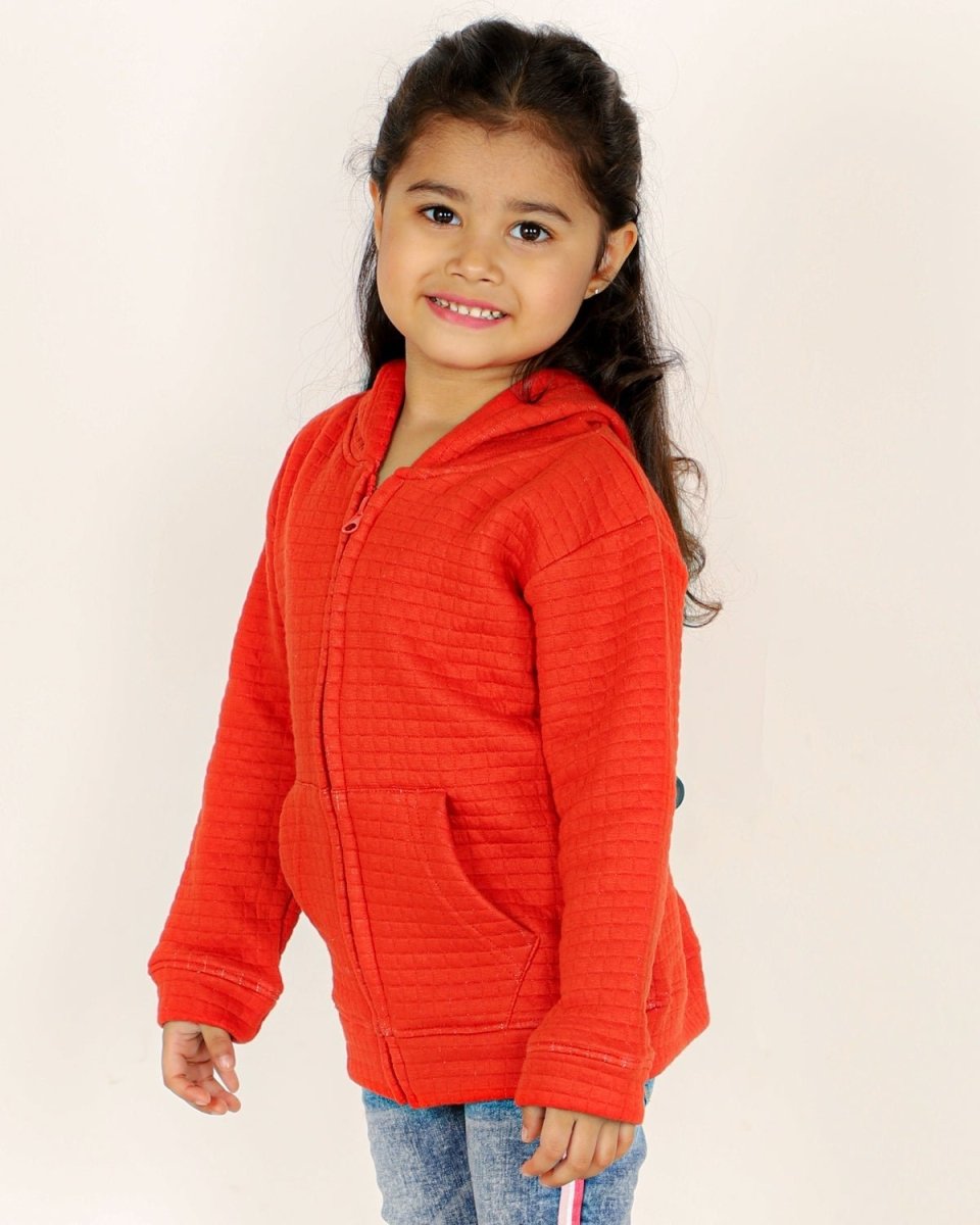 Fiery Orange Quilted Kids Unisex Zipper Jacket - ZPJK-ORQLT-1-2