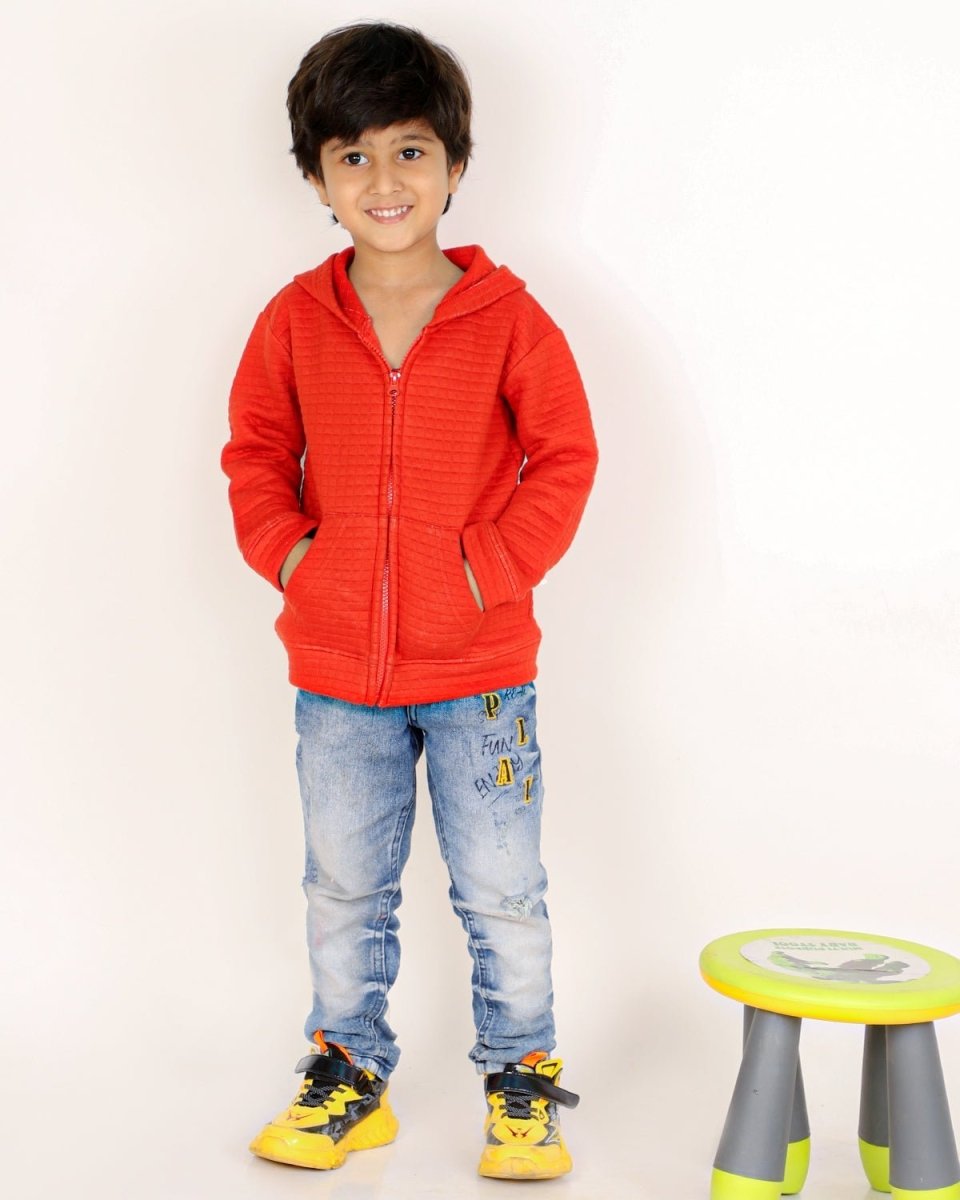 Fiery Orange Quilted Kids Unisex Zipper Jacket - ZPJK-ORQLT-1-2