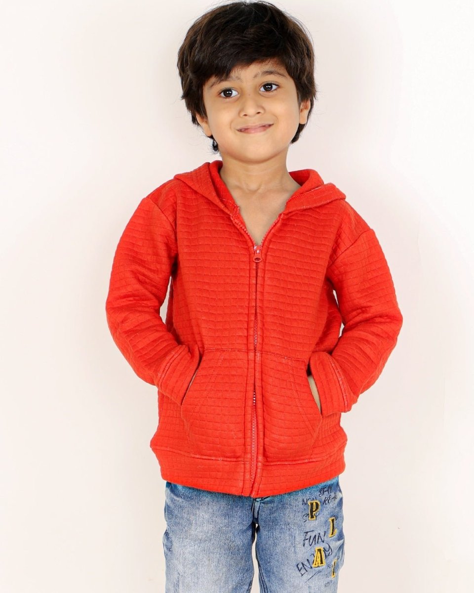 Fiery Orange Quilted Kids Unisex Zipper Jacket - ZPJK-ORQLT-1-2