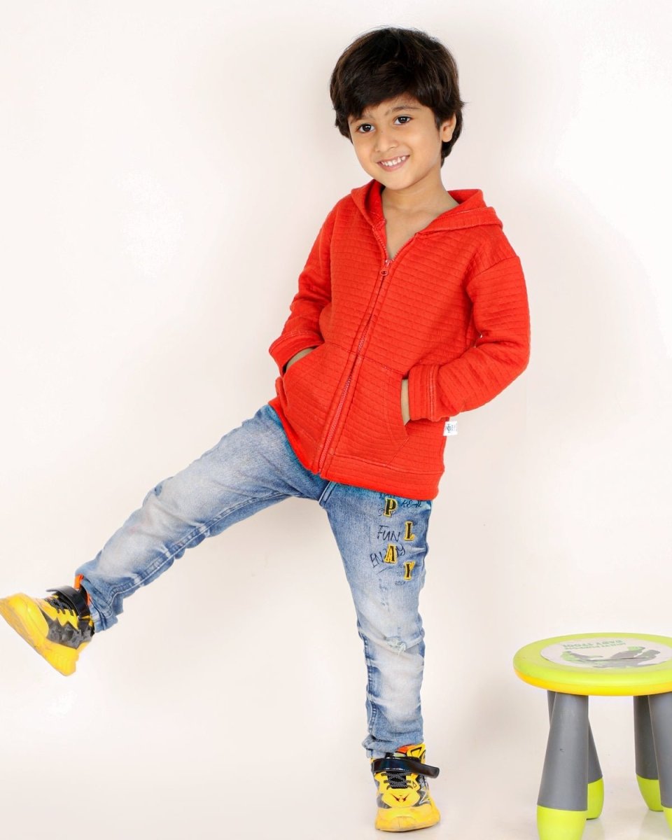 Fiery Orange Quilted Kids Unisex Zipper Jacket - ZPJK-ORQLT-1-2