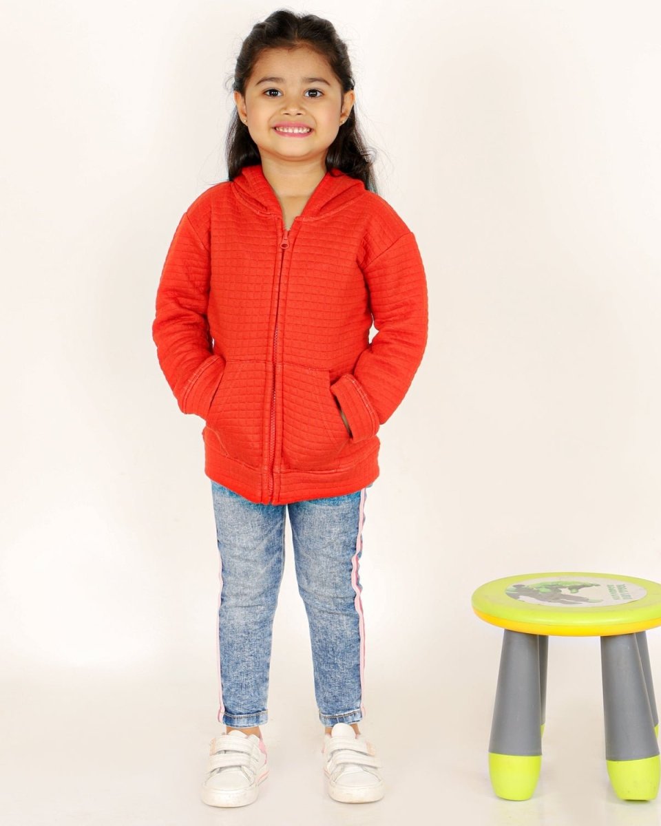 Fiery Orange Quilted Kids Unisex Zipper Jacket - ZPJK-ORQLT-1-2