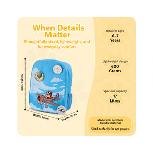 Filli & Me Flies a Plane HugBag Primary School Backpack, 17L Pilot Companion Bag - 6-8 Years - Bags