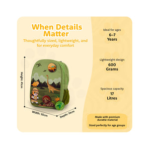 Filli & Me Meets Dinosaurs HugBag Primary School Backpack, 17L Dino Explorer Bag - 6-8 Years - Bags