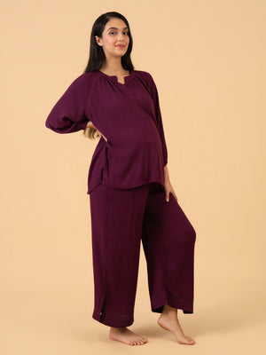 Fine as Wine Maternity and Nursing Nightwear Set - Wine Maternity Nightwear Set
