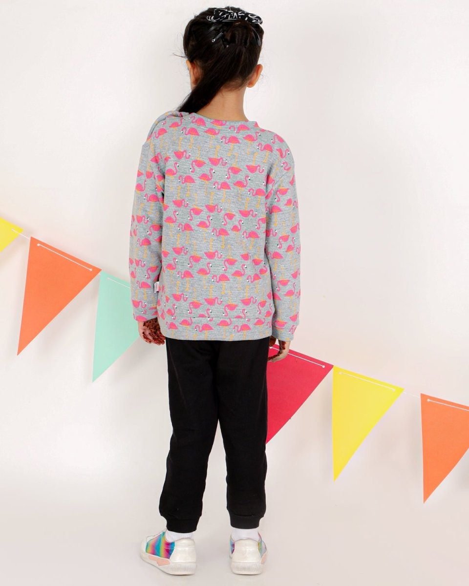 Flamingo Dance Sweatshirt and Black Sweatpants Combo - KS2-FLMDBS-1-2