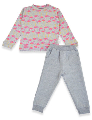 Flamingo Dance Sweatshirt and Grey Sweatpants Combo - KS2-FLMBS-1-2