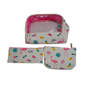 Flamingo Organizer | Toiletry Kit | Cosmetic Travel Pouch Set of 3 - 