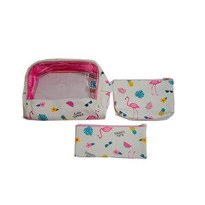 Flamingo Organizer | Toiletry Kit | Cosmetic Travel Pouch Set of 3 - 