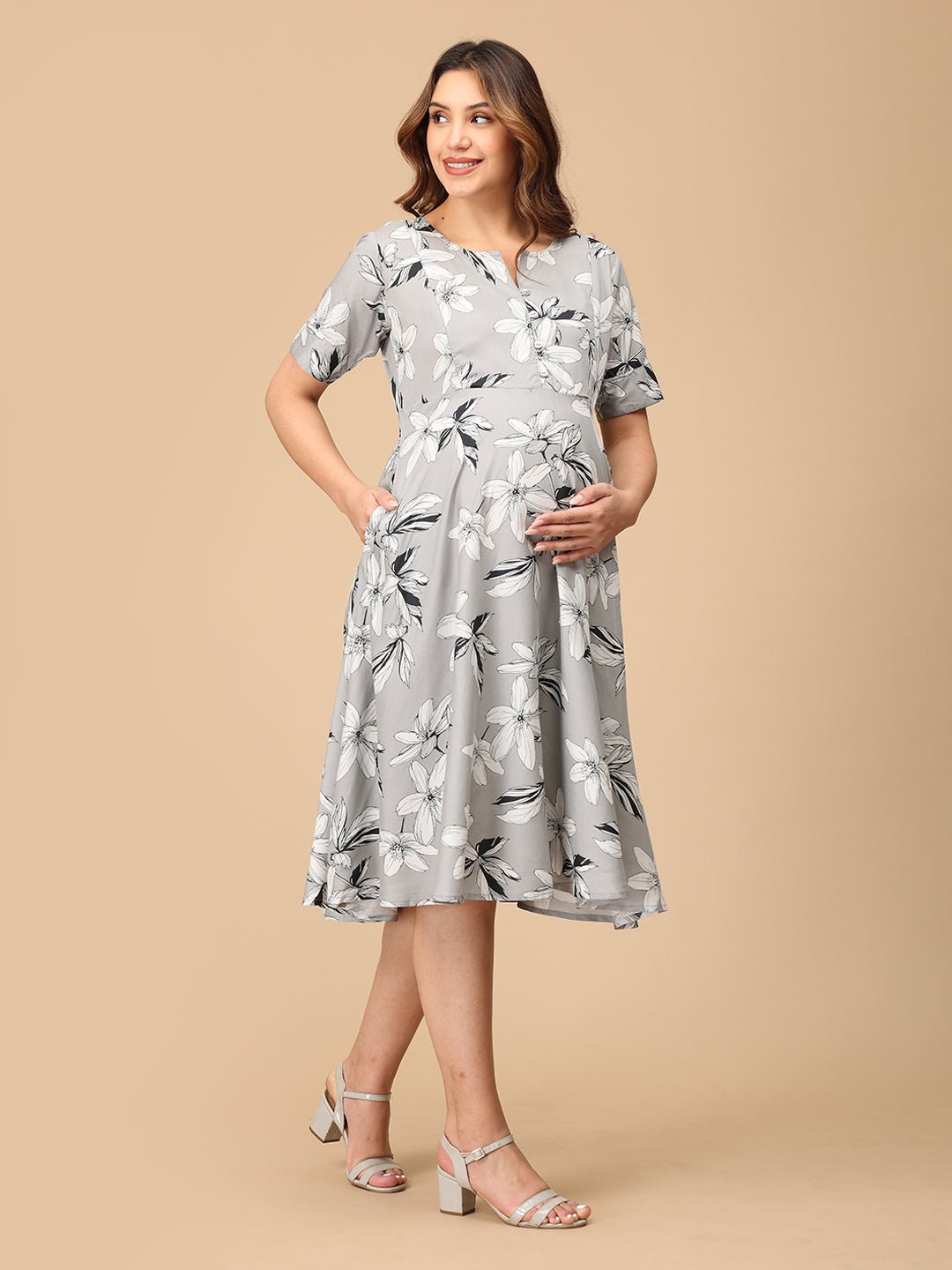 Fleur de Grey Maternity and Nursing Dress - DRS - SK - FLDGR - S