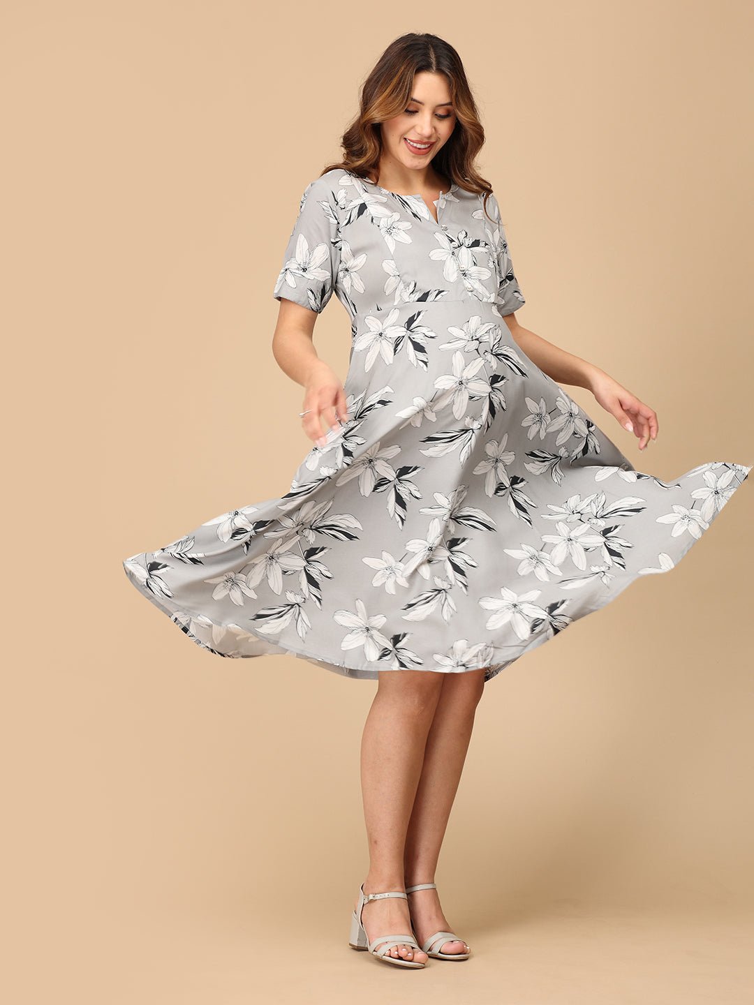 Fleur de Grey Maternity and Nursing Dress - DRS - SK - FLDGR - S