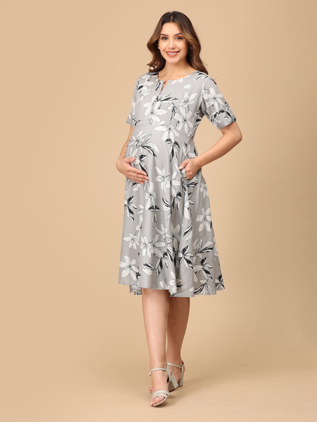 Fleur de Grey Maternity and Nursing Dress - DRS - SK - FLDGR - S