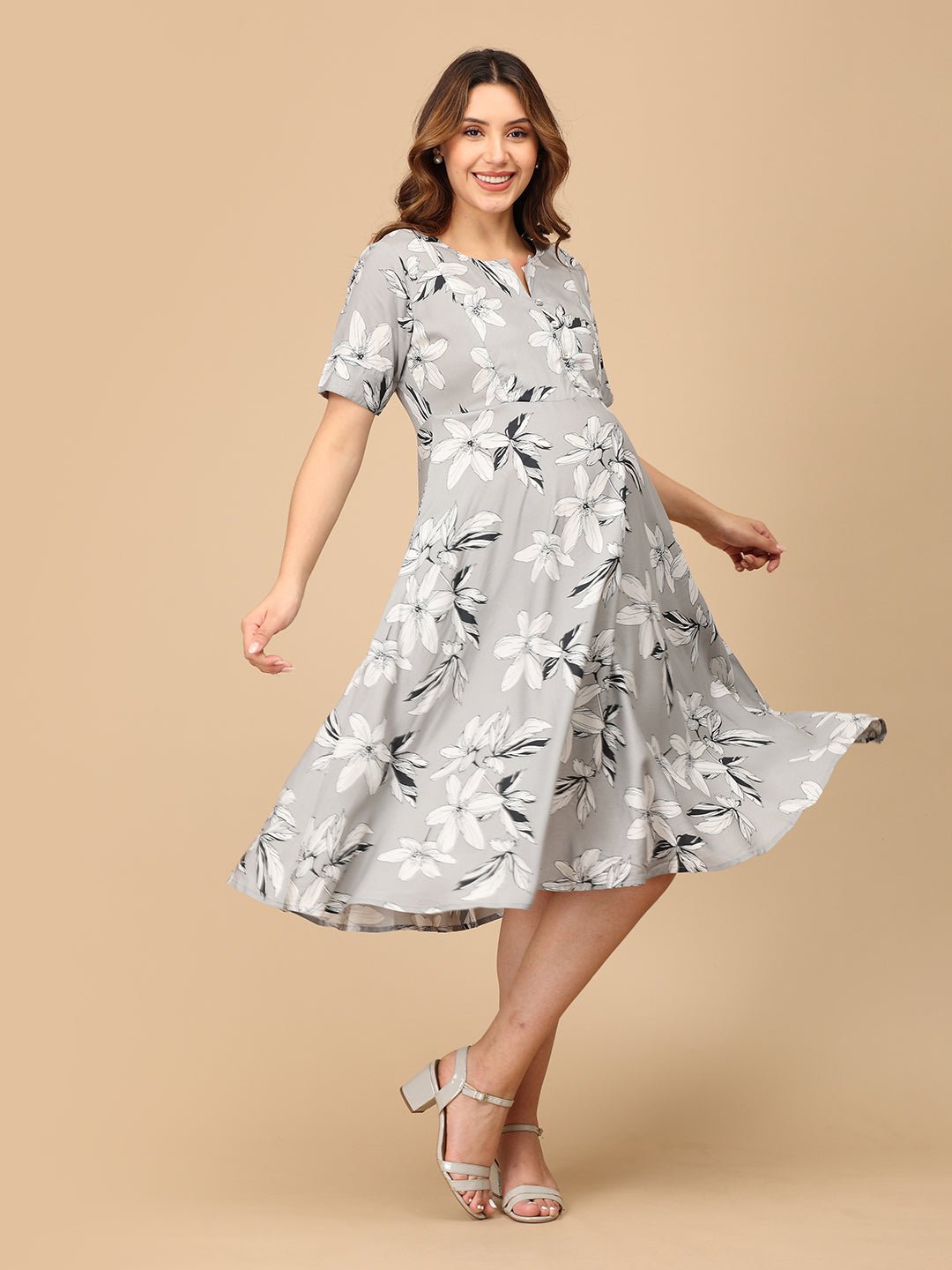 Fleur de Grey Maternity and Nursing Dress - DRS - SK - FLDGR - S