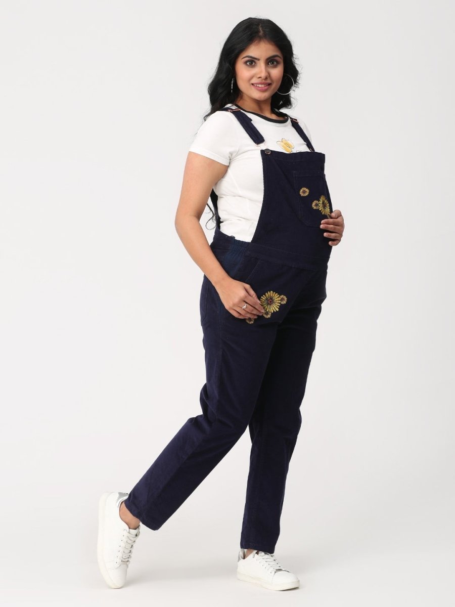 Floral Embroidered Corduroy Maternity Dungaree - MDD-FECD-S