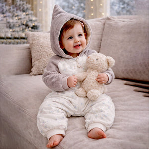 Floral Embroidered Winter Full Sleeves Jumpsuit Hoodie Romper for Tiny Toddlers - 3 - 6 Months Winter Wear