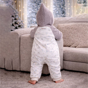 Floral Embroidered Winter Full Sleeves Jumpsuit Hoodie Romper for Tiny Toddlers - 3 - 6 Months Winter Wear