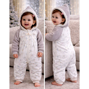 Floral Embroidered Winter Full Sleeves Jumpsuit Hoodie Romper for Tiny Toddlers - 3 - 6 Months Winter Wear
