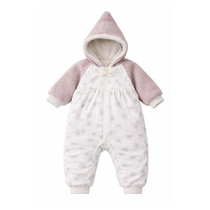 Floral Embroidered Winter Full Sleeves Jumpsuit Hoodie Romper for Tiny Toddlers - 3 - 6 Months Winter Wear