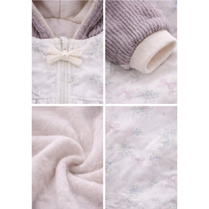 Floral Embroidered Winter Full Sleeves Jumpsuit Hoodie Romper for Tiny Toddlers - 3 - 6 Months Winter Wear