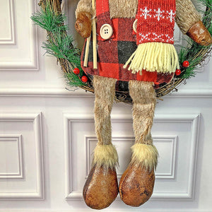 Fluffy Rudolf Christmas Artificial Wreath for wall, door and Christmas tree Décor - 